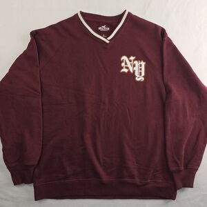 Hollister Men's Maroon V-Neck Sweatshirt with NY Chest Logo Size Small K-3345